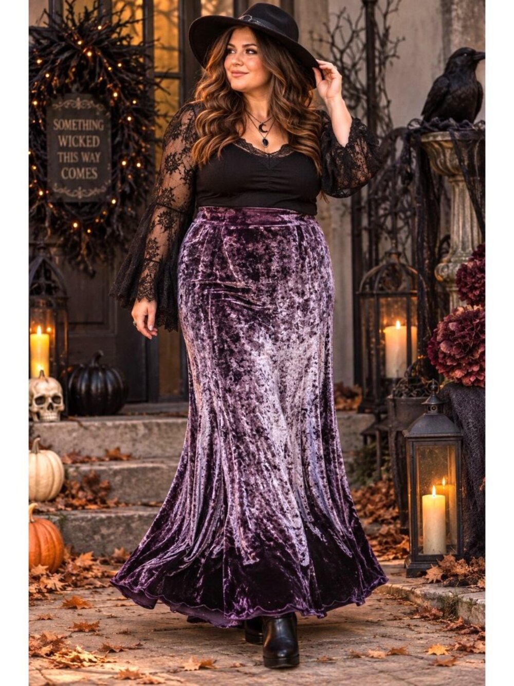 Cosmic Aura Hot Topic Plus size 3 3X Crushed Velvet Purple Maxi Skirt Whimsigoth